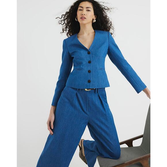 River Island | Blue Denim V-neck Blazer | Size 4 - Picture 6 of 6